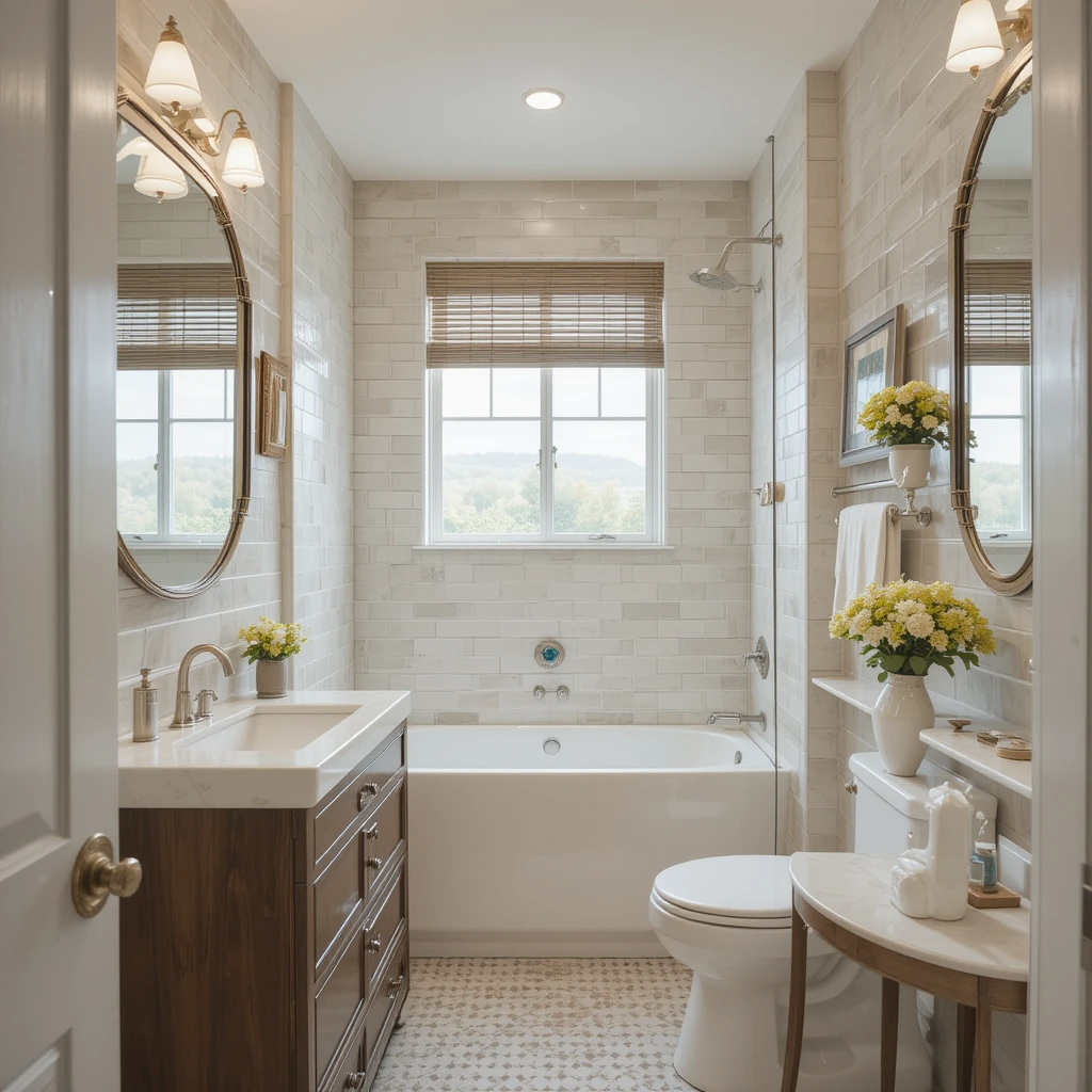 Narrow Jack and Jill bathroom:
